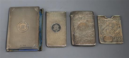 Two Victorian silver visiting card cases and two Edwardian silver card holders largest 10 x 6.5cm